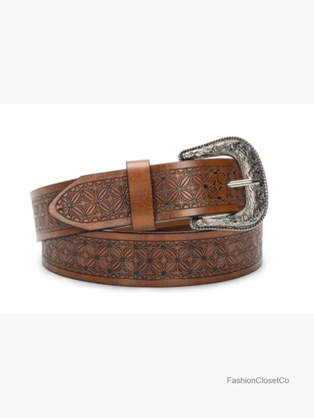 Western Cowgirl PU Leather Belt with Vintage Carved Buckle for Jeans
